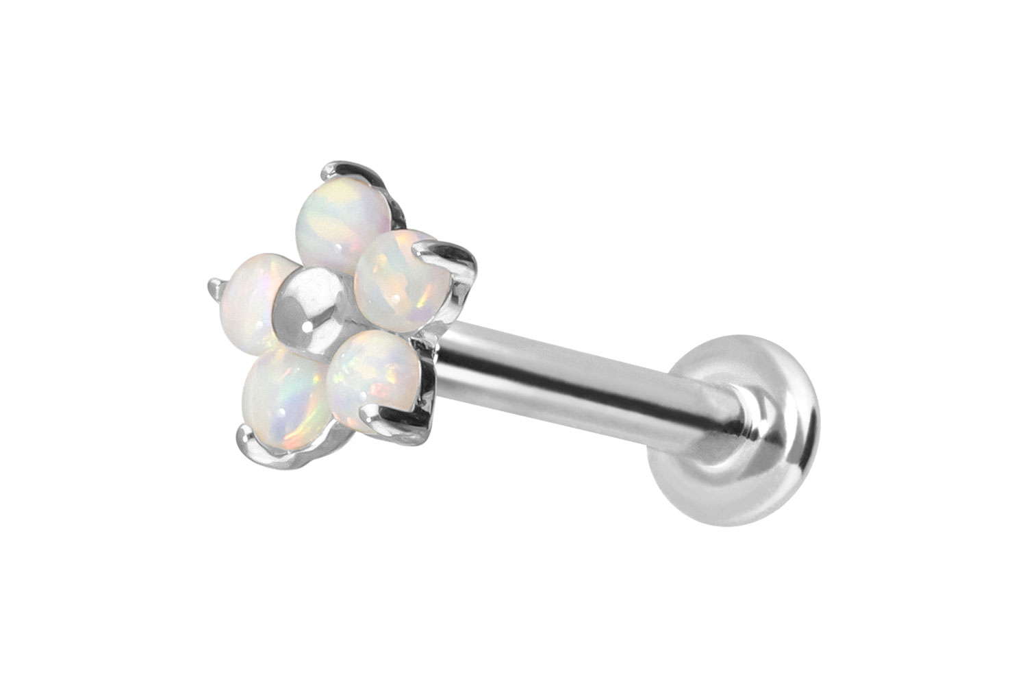 14 Karat Gold Labret Piercing mit Push Fit BLUME + 5 SYNTHETISCHE OPALE
